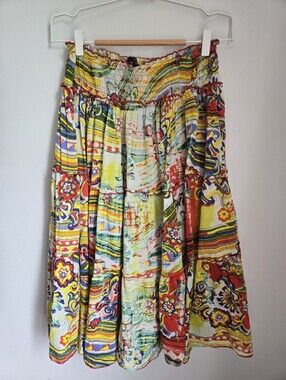 CHAUDRY KC Colorful Printed Tiered 100% Cotton Midi Skirt - Multicolor